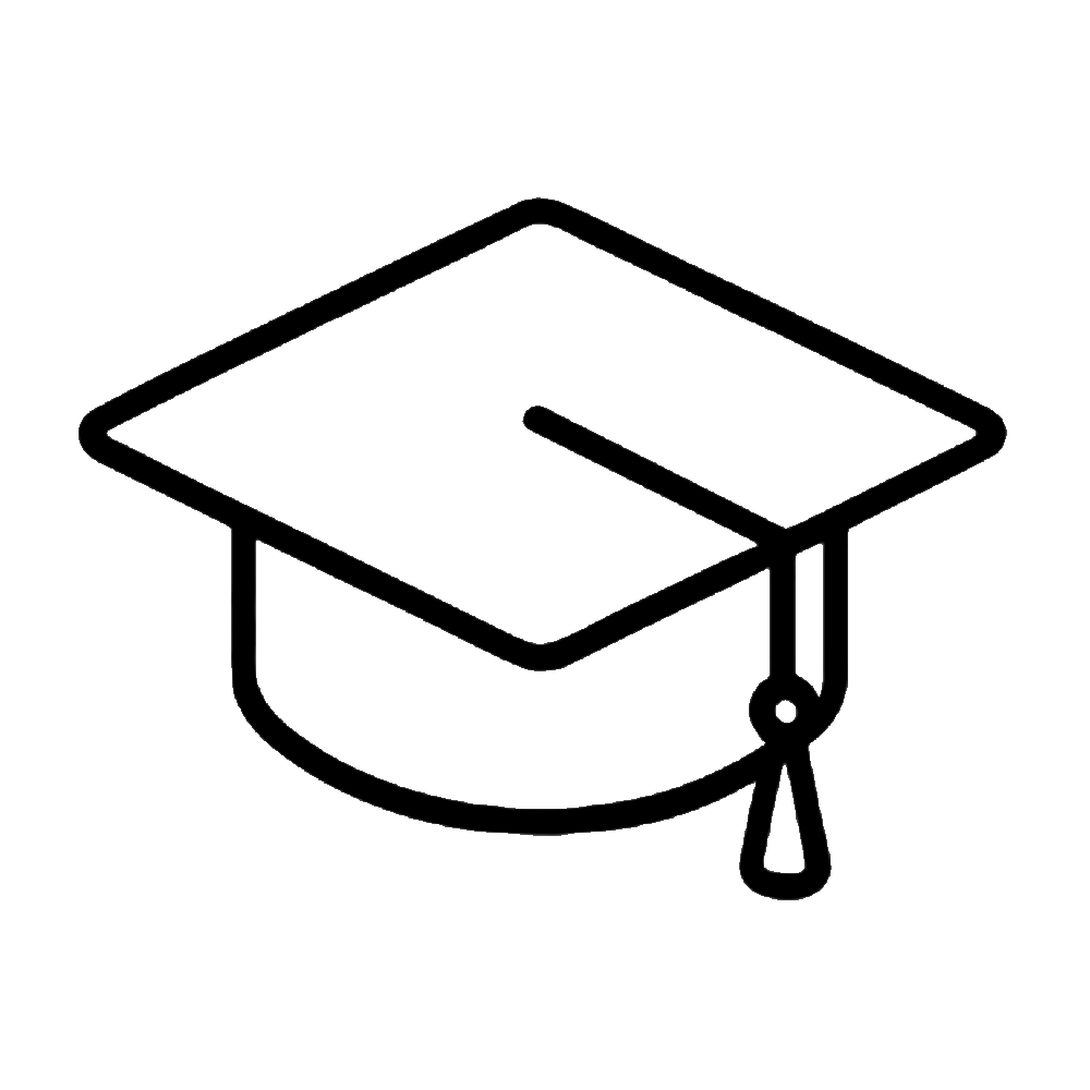 Schwarzes Icon einer Abschlusskappe mit Quaste, Symbol für Studium, Abschluss und Bildung.