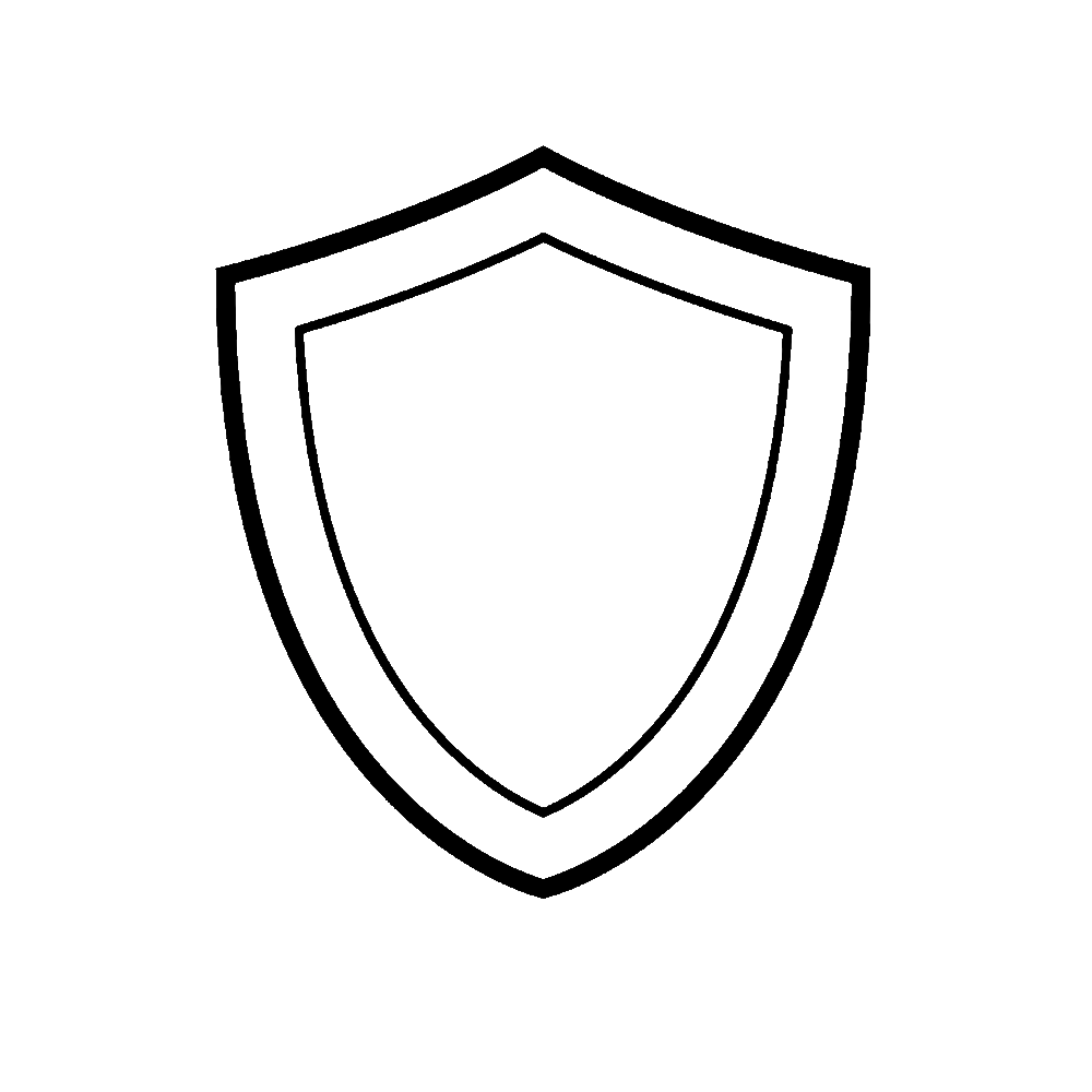Schwarzes Umriss-Icon eines Schutzschilds auf weißem Hintergrund, als Symbol für Sicherheit und Schutz.